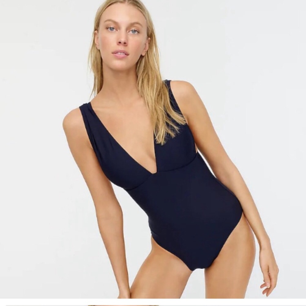 J. Crew Plunge V-neck One-piece Swimsuit in Navy